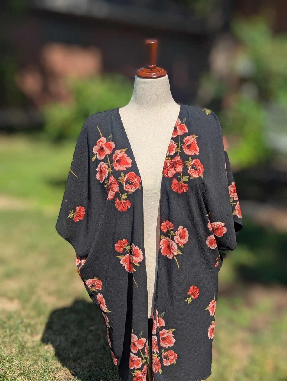 Maurices Black Floral Open-Front Kimono